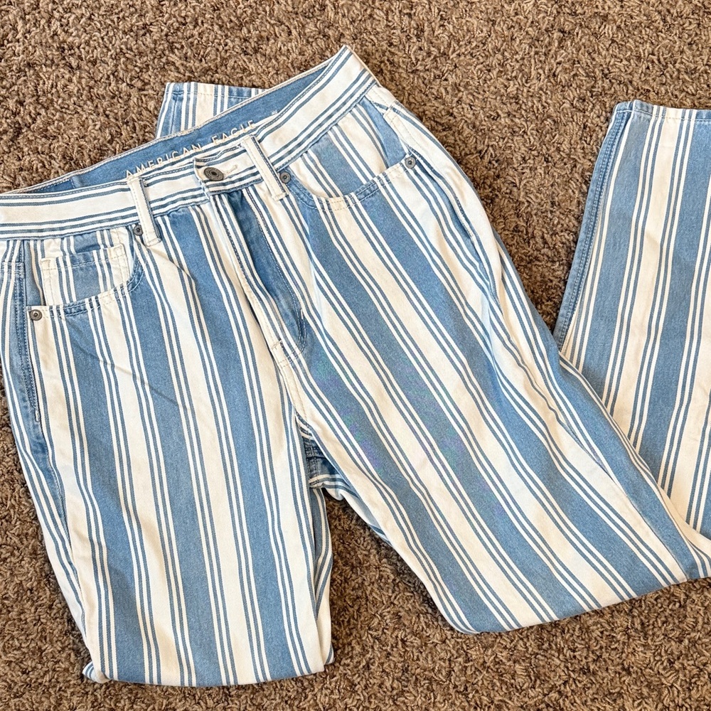 American Eagle Outfitters Blue and White Striped Straight Leg Jeans